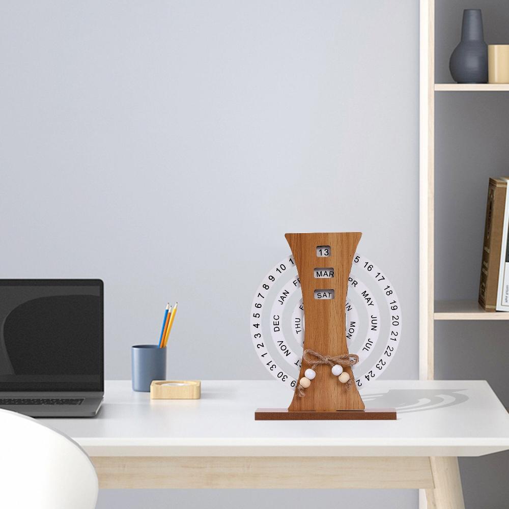 Rustic Perpetual Wooden Calendar | Decorative Home & Desk Accessory (Ferris Wheel Shape)