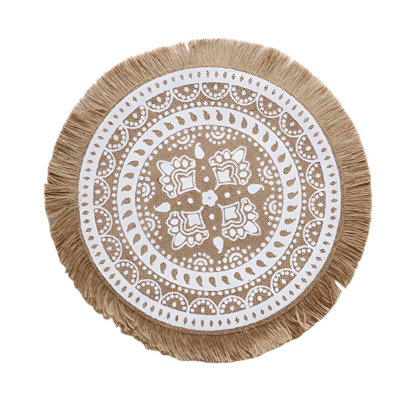 Bohemian Round Woven Placemats | Set Of 5 With Fringe Design