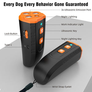 Ultrasonic Dog Trainer Device | Handheld Pet Training Tool With Night Light & Type C Charging 3.7V