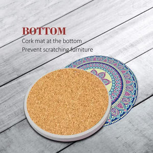 Set Of 6 Mandala Ceramic Drink Coasters Absorbent Non Slip For Coffee Table And Home Decor 10.4Cm