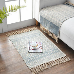 Bohemian Cotton Area Rug With Tassels Geometric Pattern Decorative Floor Mat 60*90Cm