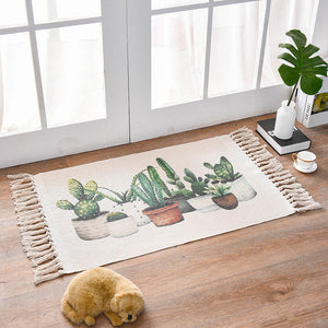 Bohemian Cotton Area Rug With Tassels Geometric Pattern Decorative Floor Mat 60*90Cm