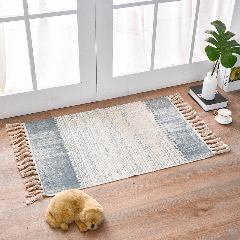 Bohemian Cotton Area Rug With Tassels Geometric Pattern Decorative Floor Mat 60*90Cm