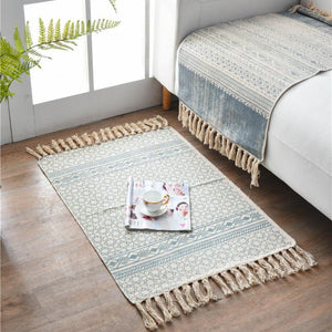 Bohemian Cotton Area Rug With Tassels Geometric Pattern Decorative Floor Mat 60*90Cm