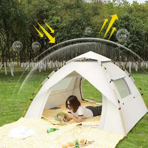 Off White 3 4 Person Lightweight Camping Tent (210*200*135Cm) | Uv Protection Silver Coated Dual Doors & Windows