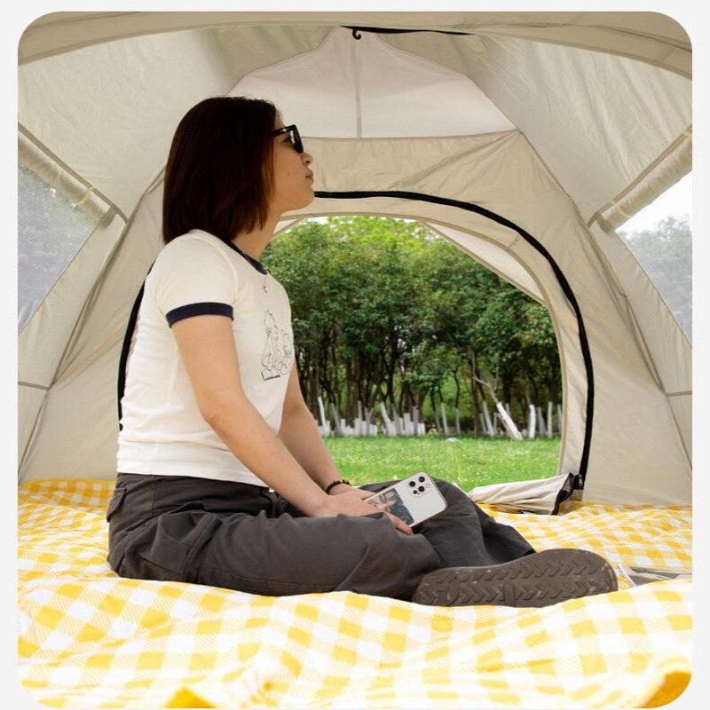 Off White 3 4 Person Lightweight Camping Tent (210*200*135Cm) | Uv Protection Silver Coated Dual Doors & Windows