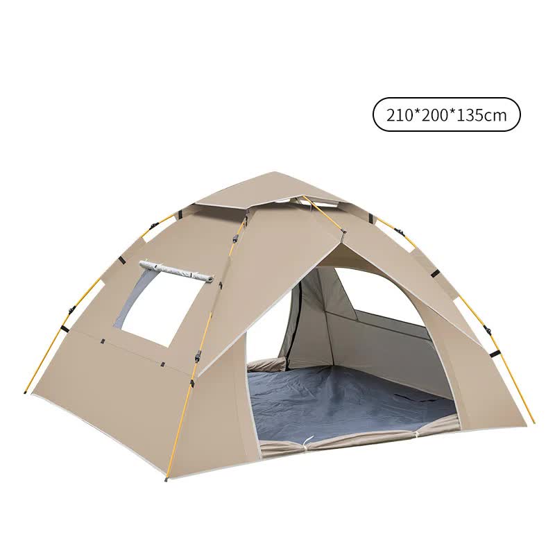 Khaki 3 4 Person Lightweight Camping Tent 210 X 200 135Cm | Uv Protection Silver Coated Dual Doors & Windows