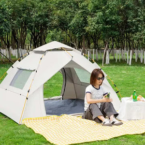 Khaki 2 Person Lightweight Camping Tent (200*150*125Cm) | Uv Protection Silver Coated Dual Doors & Windows