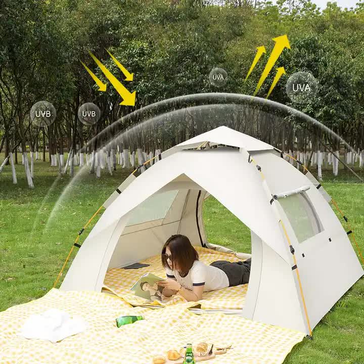 Khaki 2 Person Lightweight Camping Tent (200*150*125Cm) | Uv Protection Silver Coated Dual Doors & Windows