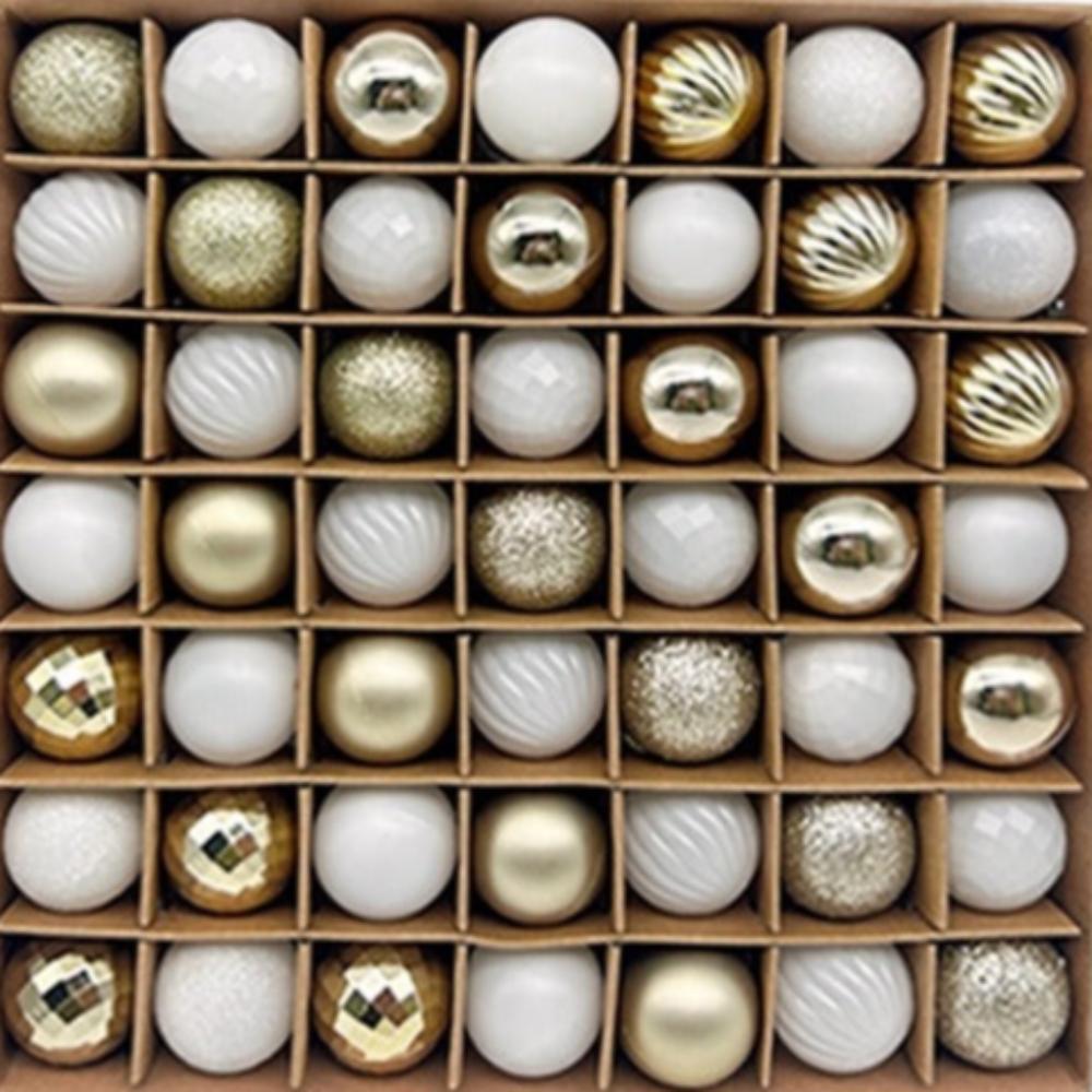 Elosung 49 Piece Christmas Ornament Set 3Cm White Gold Baubles For Tree Decoration