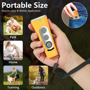 Yellow Portable Ultrasonic Dog Training Device Anti Barking & Obedience Trainer With Led Indicator Easy To Carry