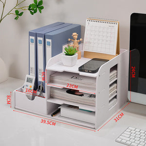 Multi Functional Desktop Organizer With Document And Stationery Storage Compact Shelf 39.5X31x24cm