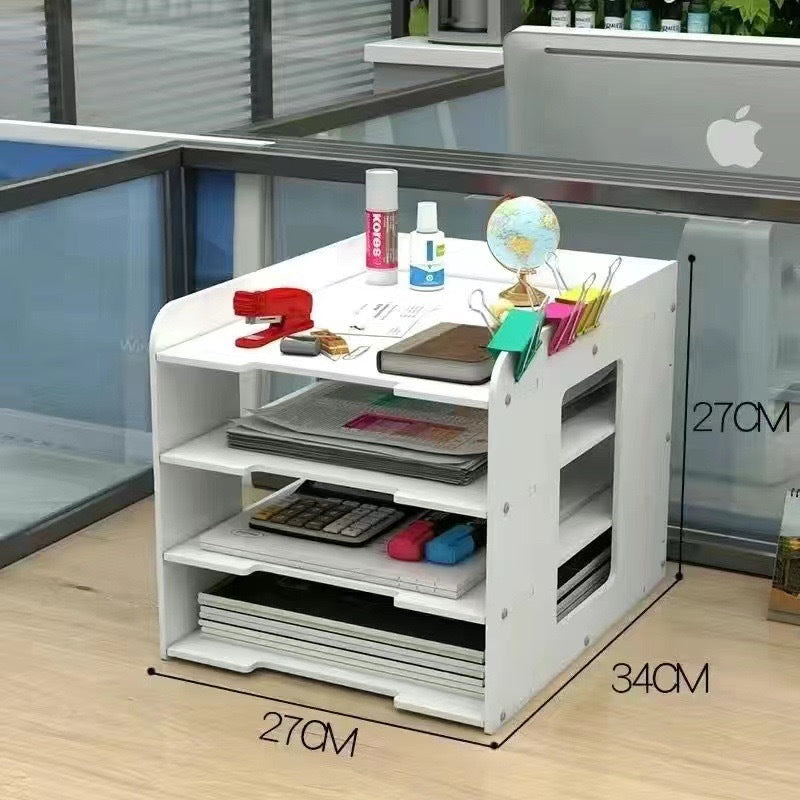 Multi Functional Desktop Organizer With Document And Stationery Storage Compact Shelf 27X34x27cm