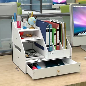 Multi Functional Desktop Organizer With Document And Stationery Storage Compact Shelf 34X28x30cm