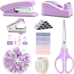 Lavender Office Stationery Set 15 Piece Desk Organizer Kit With Stapler Tape Dispenser Scissors And More Tz123