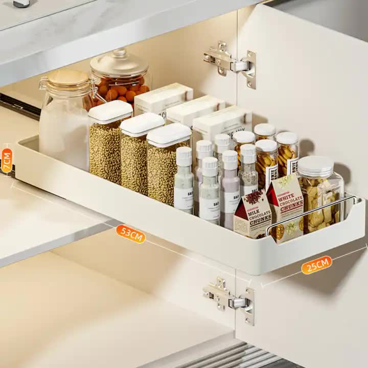 Kitchen Cabinet Pull Out Organizer For Spices Jars And Bottles Space Saving Storage Solution (25 Width 53 Depth)