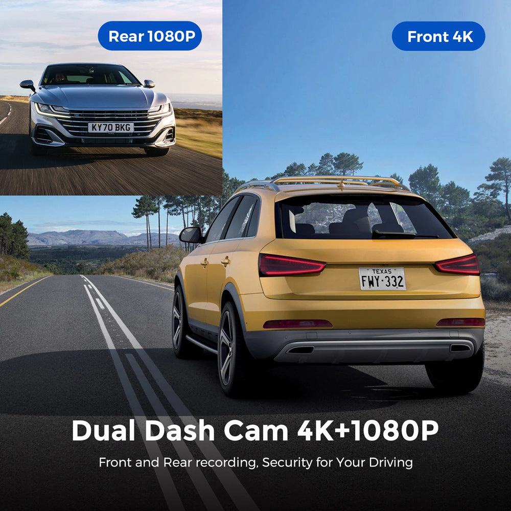 4K Car Dash Cam Front And Rear Dual Recording Wi Fi Connectivity Gps Tracking 1080P + Resolution