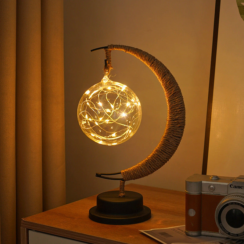 Led Multi Shape Decorative Lights Star Moon Apple Usb Night With Handmade Hemp Rope Warm Iron Craft Perfect Birthday & C