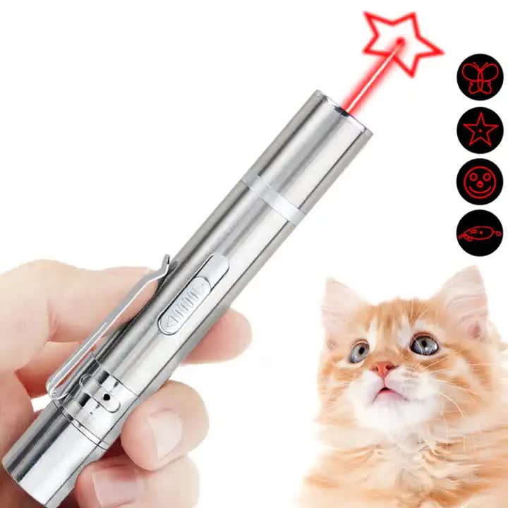 2Pcs Usb Rechargeable Multifunctional Laser Pointer For Cats Interactive Toy With Star And Butterfly Patterns