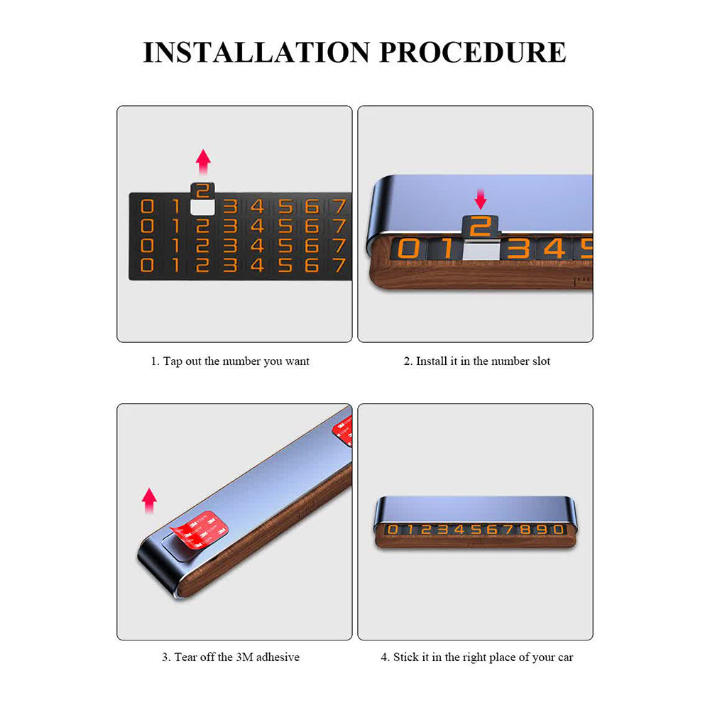 Gray Premium Alloy And Wood Temporary Parking Card Sliding Design For Privacy Includes 6 Number Sets