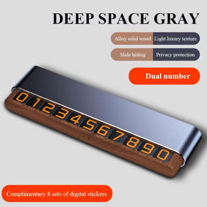 Gray Dual Number Alloy And Wood Temporary Parking Card Sliding Privacy Design Includes 8 Sets