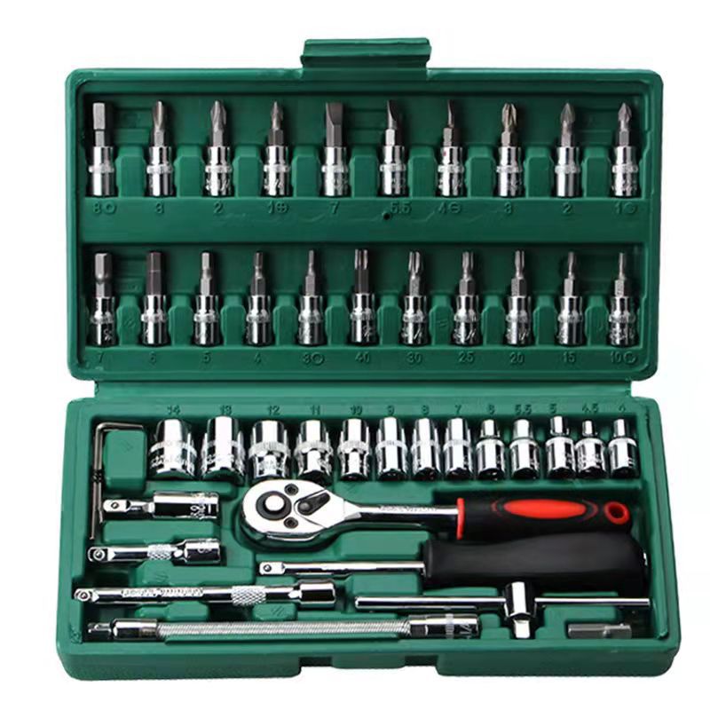 46 Piece Professional Socket Wrench Set 1/4 Drive Chrome Vanadium Steel Ratchet & Bit Kit For Automotive And Household R