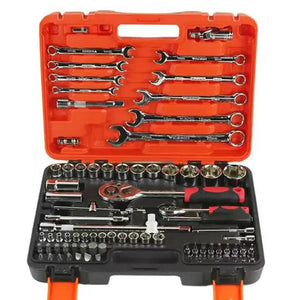 82 Piece Professional Automotive Repair Tool Set 1/2 & 1/4 Drive Ratchets Sockets And Wrenches For Engine Tire Spark Plu