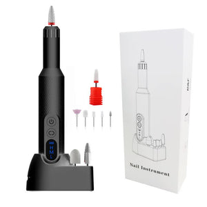 Black Electric Nail Drill Machine M3 Speed Adjustable Usb C Rechargeable Manicure & Pedicure Tool With 6 Ceramic Bits