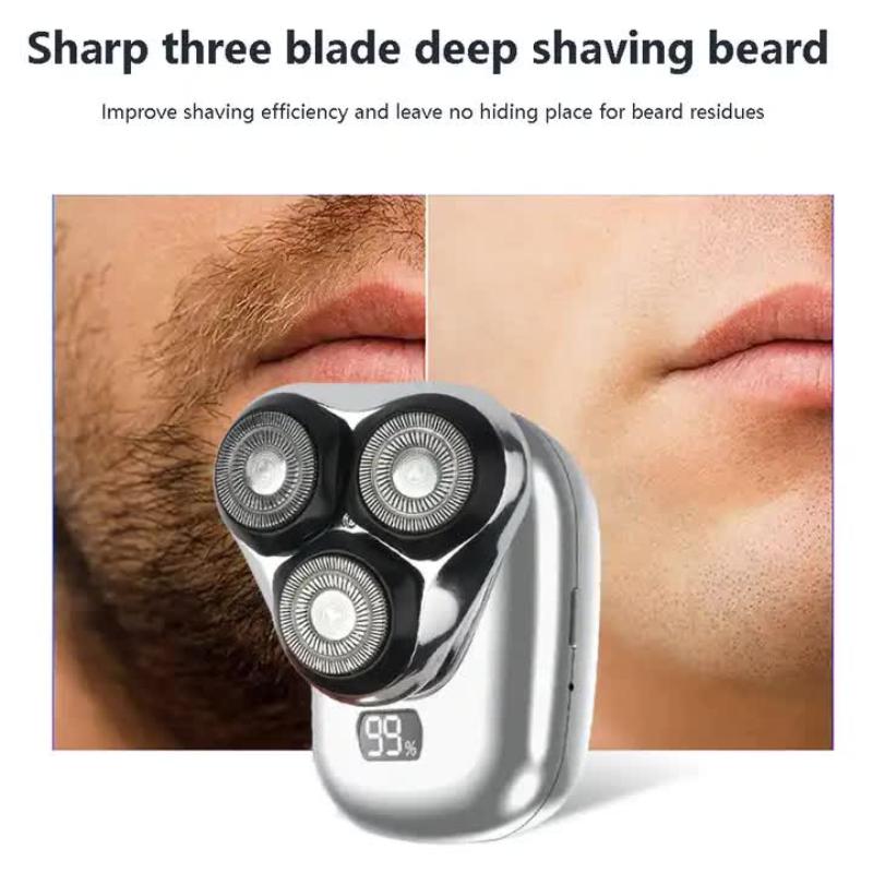 Ts 099 Blue Rechargeable Electric Rotary Shaver For Men With Led Display Usb Charging Cable And Cleaning Brush Compact &