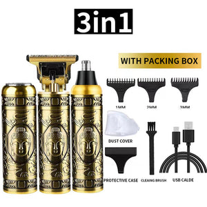 3 In 1 Professional Hair Clipper Set Rechargeable Beard Trimmer Nose And Electric Shaver With Usb Cable Cleaning Brush A