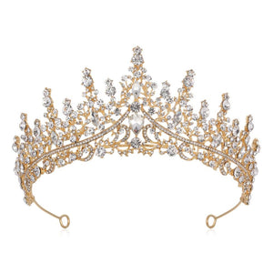 Luxury Full Rhinestone Bridal Tiara Elegant Alloy Crown Hairband With 3A Grade Crystals Gold