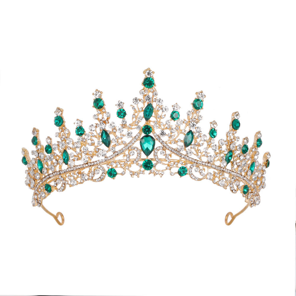 Luxury Full Rhinestone Bridal Tiara Elegant Alloy Crown Hairband With 3A Grade Crystals Green