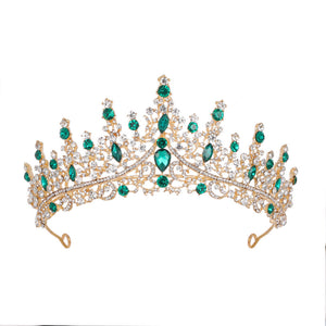 Luxury Full Rhinestone Bridal Tiara Elegant Alloy Crown Hairband With 3A Grade Crystals Green