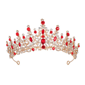 Luxury Full Rhinestone Bridal Tiara Elegant Alloy Crown Hairband With 3A Grade Crystals Red