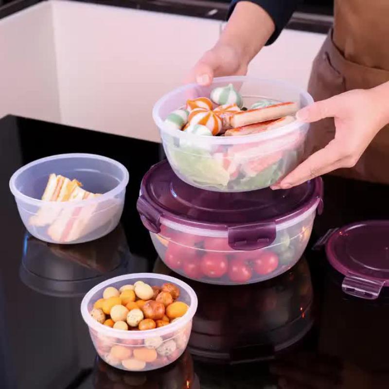 Green Round Plastic Food Storage Containers Set Microwave Safe Bento Boxes With Airtight Lids For Kitchen And Fridge