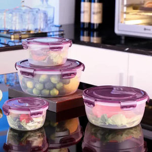 Green Round Plastic Food Storage Containers Set Microwave Safe Bento Boxes With Airtight Lids For Kitchen And Fridge