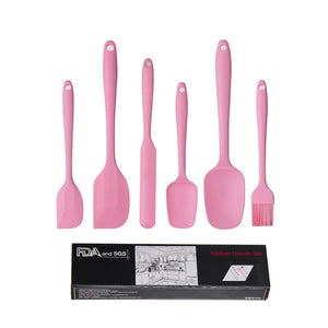 6 Piece Silicone Kitchen Utensil Set Heat Resistant Baking Tools With Spatulas Spoon And Brush (Pink)(2 Set/ 12Pcs)