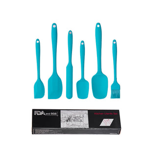 6 Piece Silicone Kitchen Utensil Set Heat Resistant Baking Tools With Spatulas Spoon And Brush (Blue)(2 Set/12Pcs)