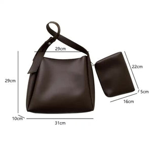 Coffe 2 Piece Women's Bucket Bag Set Vintage Large Capacity Shoulder Tote & Crossbody (Commuter Style)