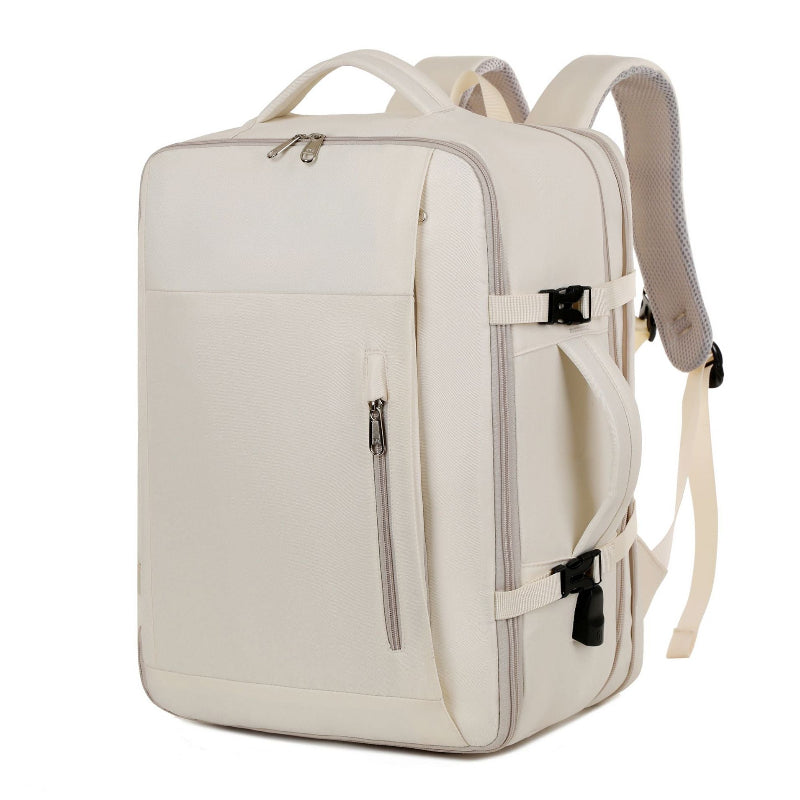 Off White Expandable Backpack With Usb Port Multi Functional Outdoor Commuter Laptop Bag