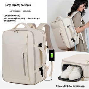 Off White Expandable Backpack With Usb Port Multi Functional Outdoor Commuter Laptop Bag