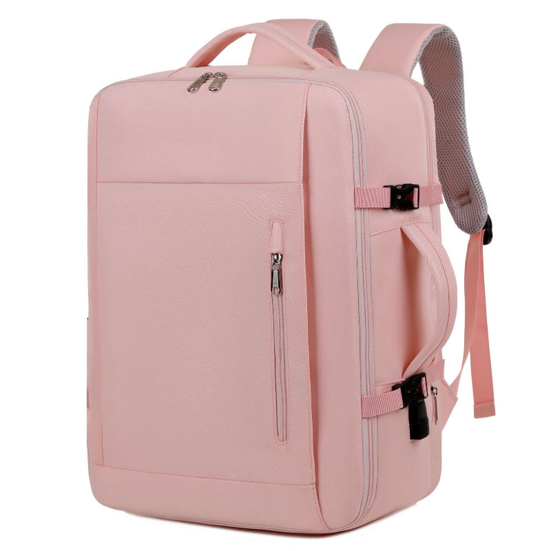 Pink Expandable Backpack With Usb Port Multi Functional Outdoor Commuter & Laptop Bag