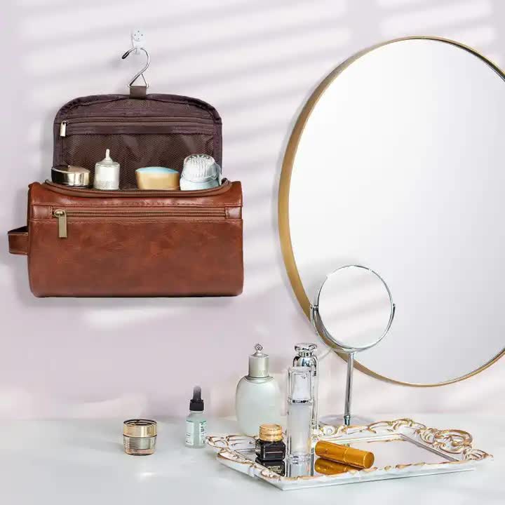 Brown Large Capacity Travel Toiletry Bag Portable Waterproof Makeup Organizer For Business And Vacation