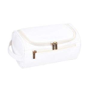 White Large Capacity Pu Leather Travel Toiletry Bag Portable Waterproof Makeup Organiser For Business And Vacation