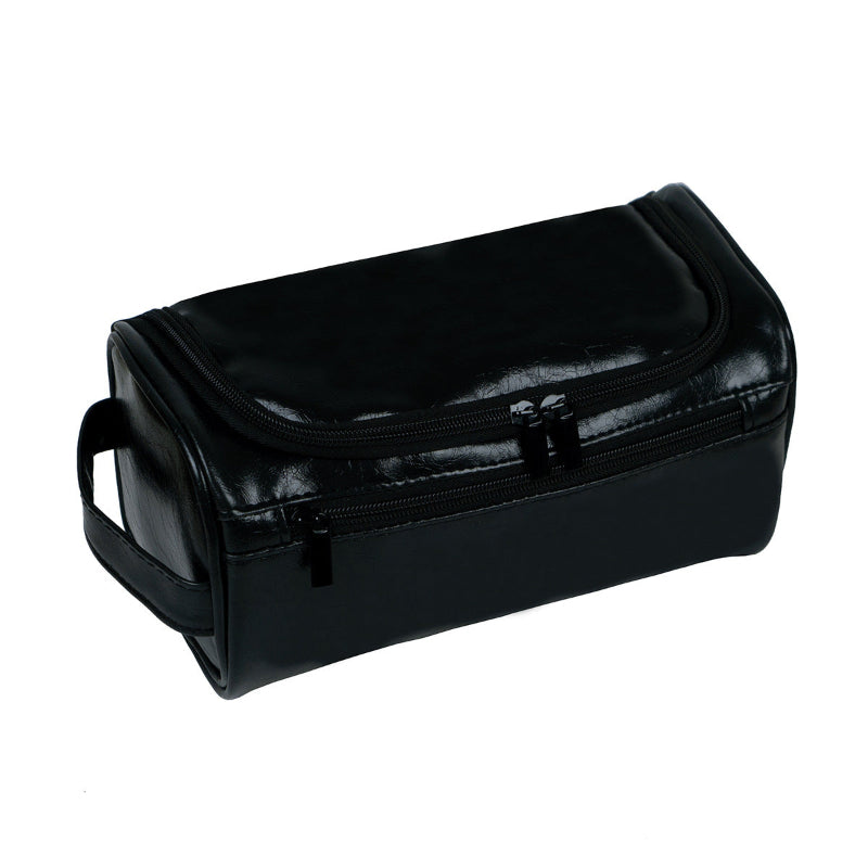 Black Large Capacity Pu Leather Travel Toiletry Bag Portable Waterproof Makeup Organizer For Business & Vacation