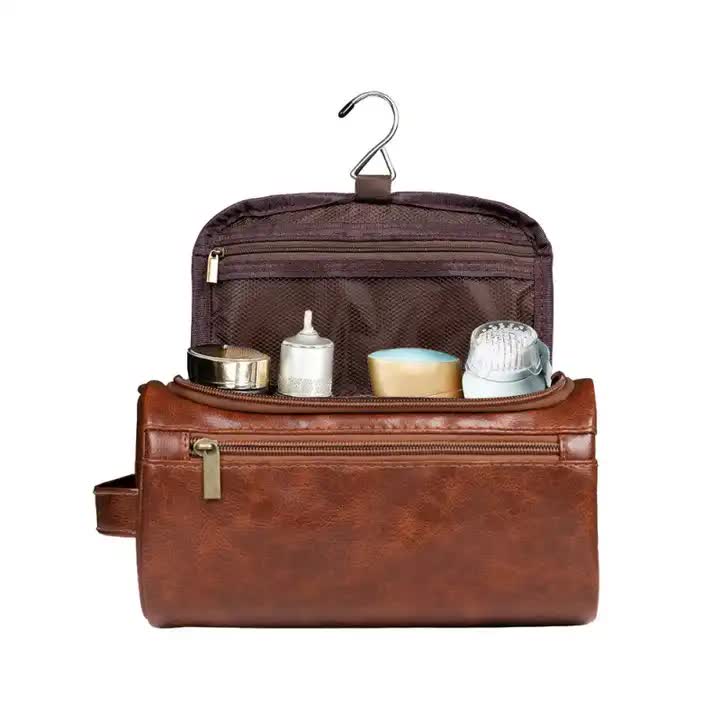 Coffee Large Capacity Pu Leather Travel Toiletry Bag Portable Waterproof Makeup Organizer For Business & Vacation