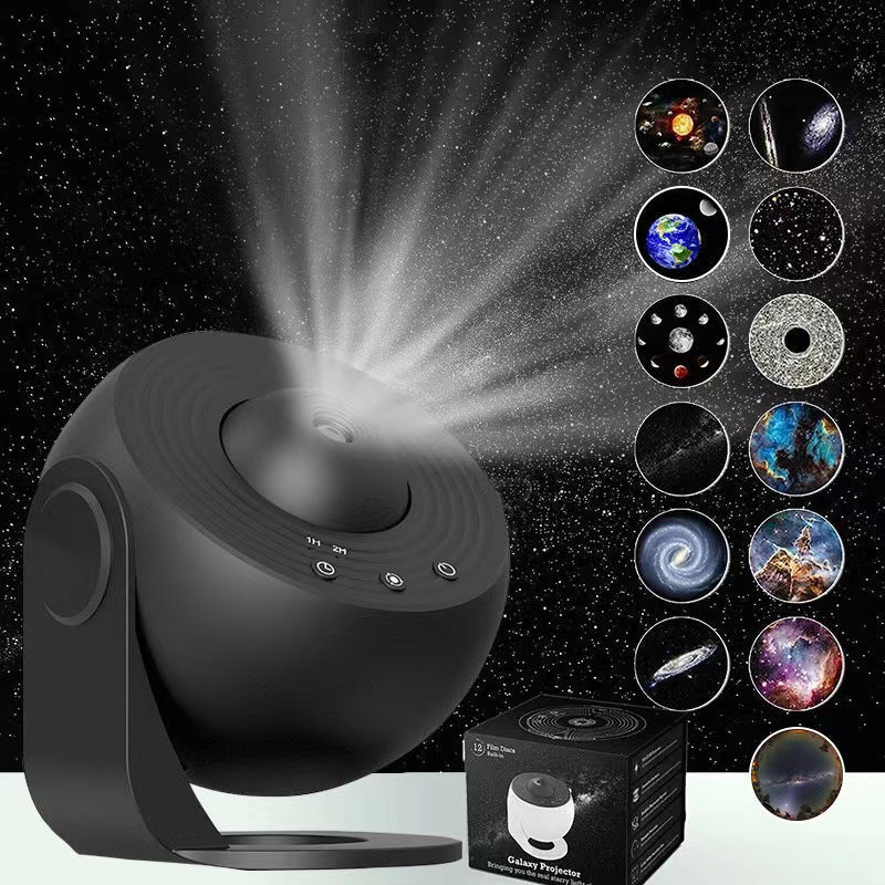 High Definition Focusable Starry Galaxy Projector Lamp Creative Bedroom Mood Light With 13 Film Slides (Black)