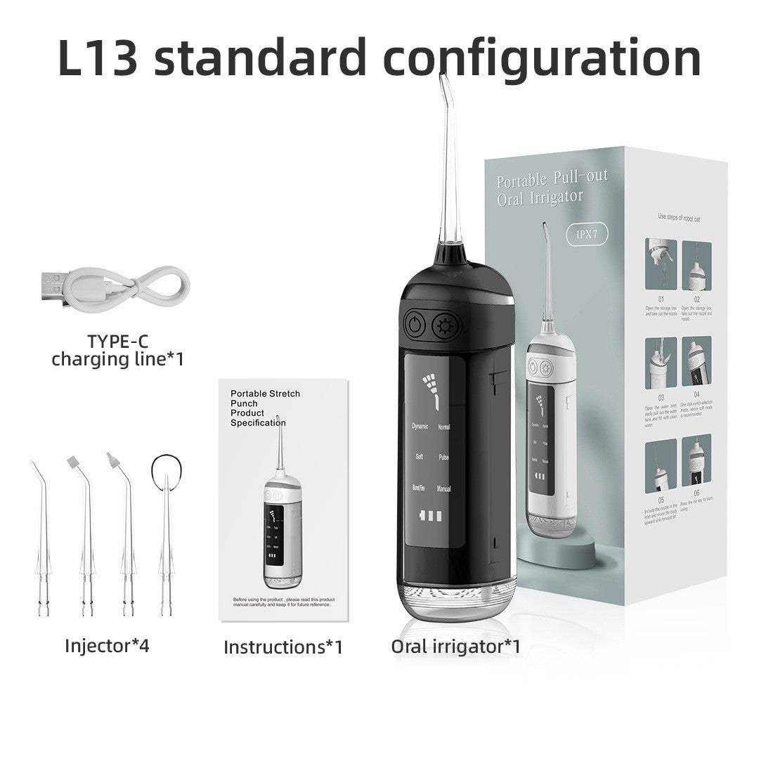 L13 Black Portable Electric Water Flosser Handheld Teeth Cleaner Usb Rechargeable Deep Oral Irrigator