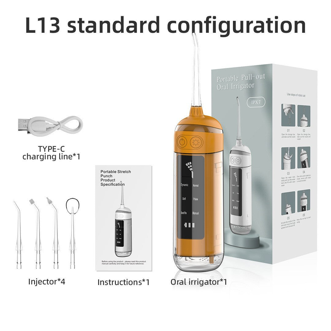 L13 Orange Portable Electric Water Flosser Handheld Teeth Cleaner Usb Rechargeable Deep Oral Irrigator