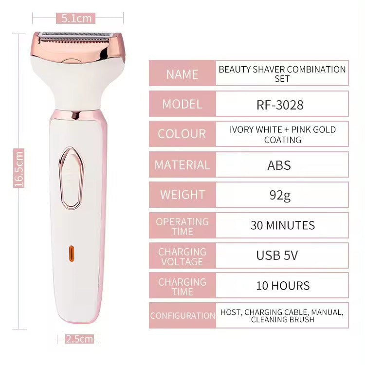 Women's 4 In 1 Electric Hair Removal Razor For Sensitive Areas Underarm Bikini Line & Body Grooming 3028 White